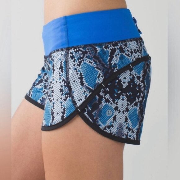 Lululemon Run Times Mini Ziggy Snake Caspian Blue Running Brief 4 Athletic Short - Picture 1 of 7